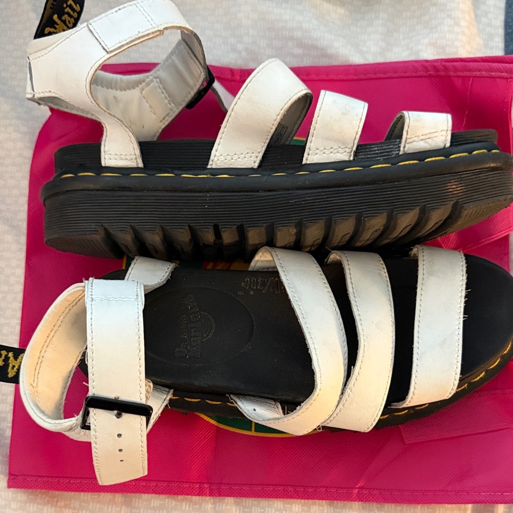 Dr. Martens White Leather Triple-Strap Sandals